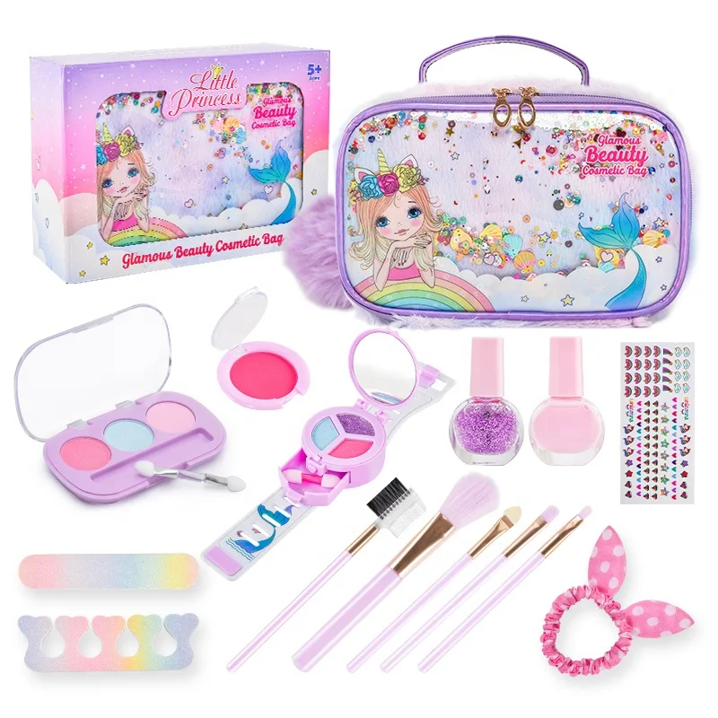 23pcs Children girls Makeup sets toy for kids Makeup Full Bag kit Play House Princess Toys can use Eye Shadow Nail polish gift