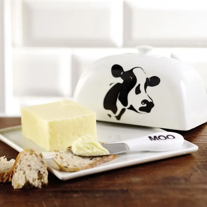 White Porcelain Butter Plate Tray Keeper Rectangle Ceramic Covered Butter Dish Holder With Lid Kitchen Set