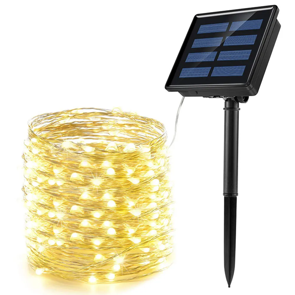 Christmas Outdoor Solar Power Fairy Warm White String Lights Rgb For Garden Wedding Outdoor Waterproof led copper wire lamps