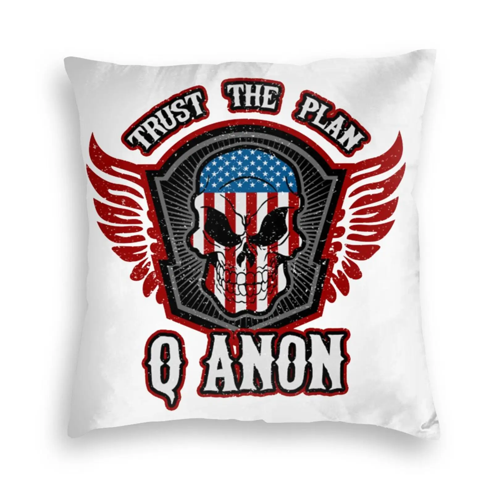 
QAnon Trust The Plan Patriotic America Map Skull And Wings Q Anon Hombre Throw pillows covers cases Velvet pillowcase Cushion 