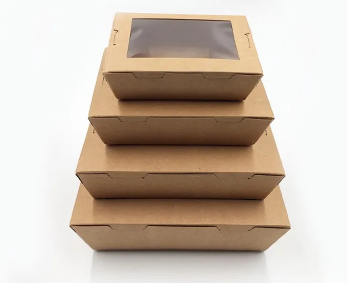 Customized logo disposable kraft paper take out container food delivery sushi box