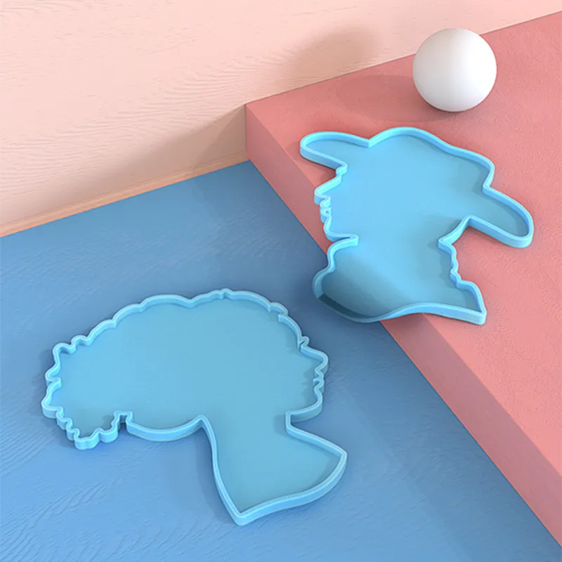 0125 New Product DIY Crystal Epoxy Portrait Cowboy Girl Coaster Tray Resin Silicone Mold