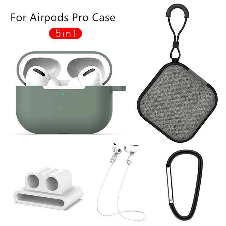  Наушники Аксессуары 5 в 1 комплект для Airpods Pro защитный силиконовый чехол из поликарбоната с вытяжным шнуром брелок ремешок наручных часов