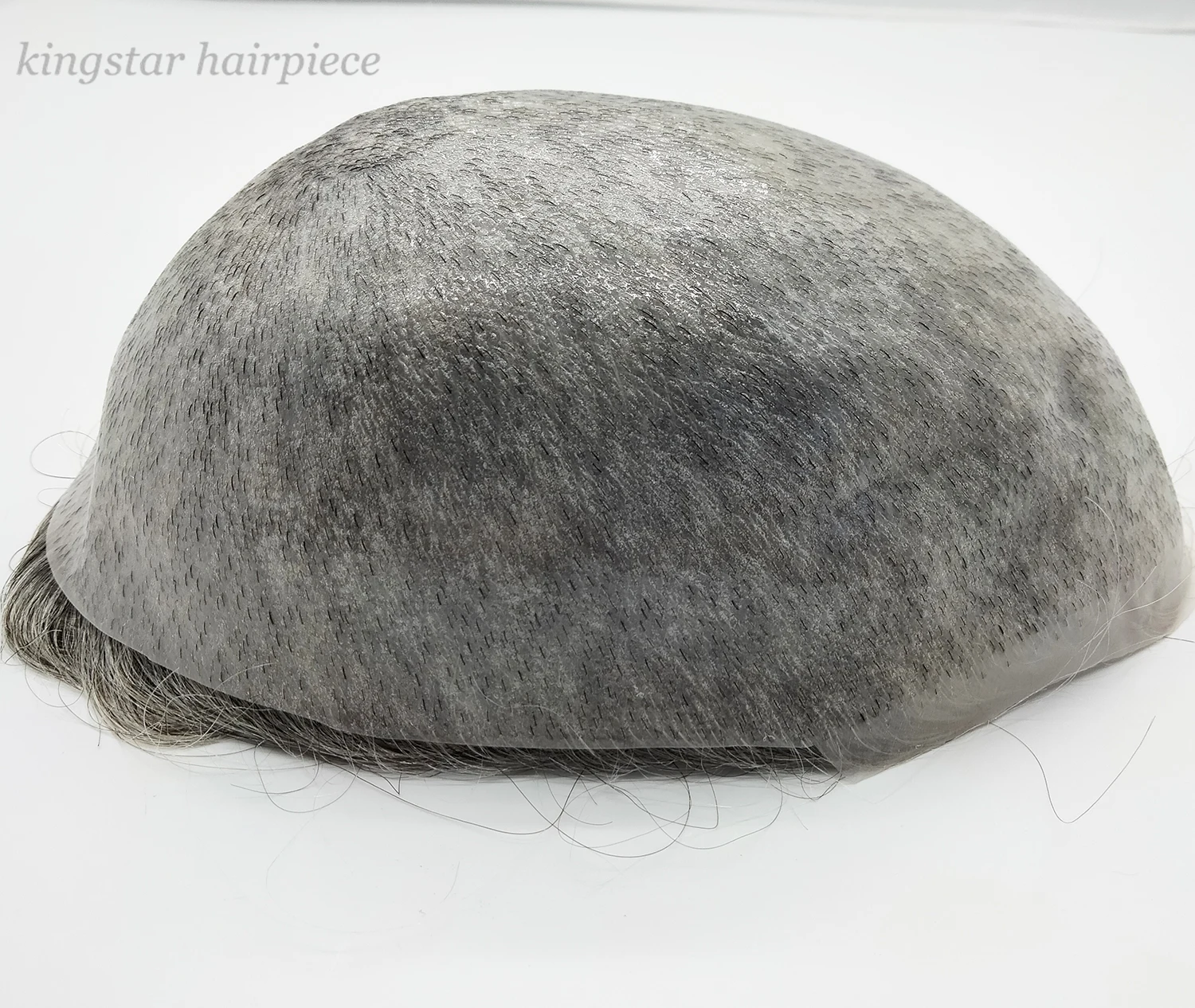Thin Skin Toupee for Man Human Hair Replacement Men V Looped with 65% Gray