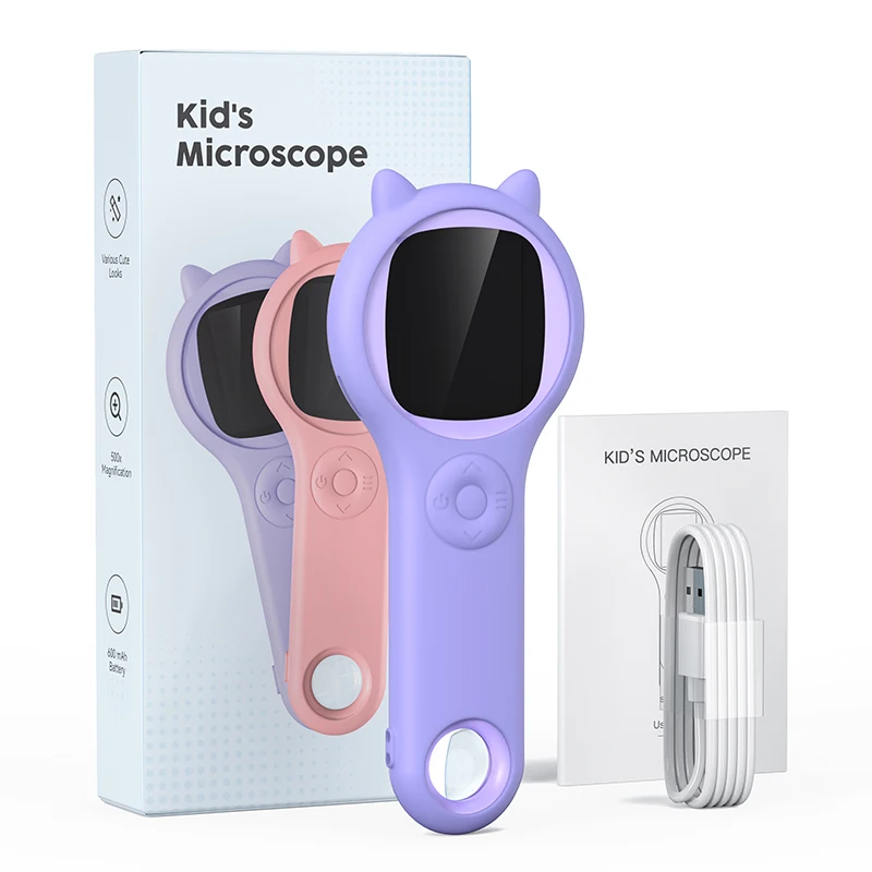 Handheld Digital Mini Microscopes Led Zoom Portable Kids Microscope Toy Kit 500X Early Education Student Monocular Microscope