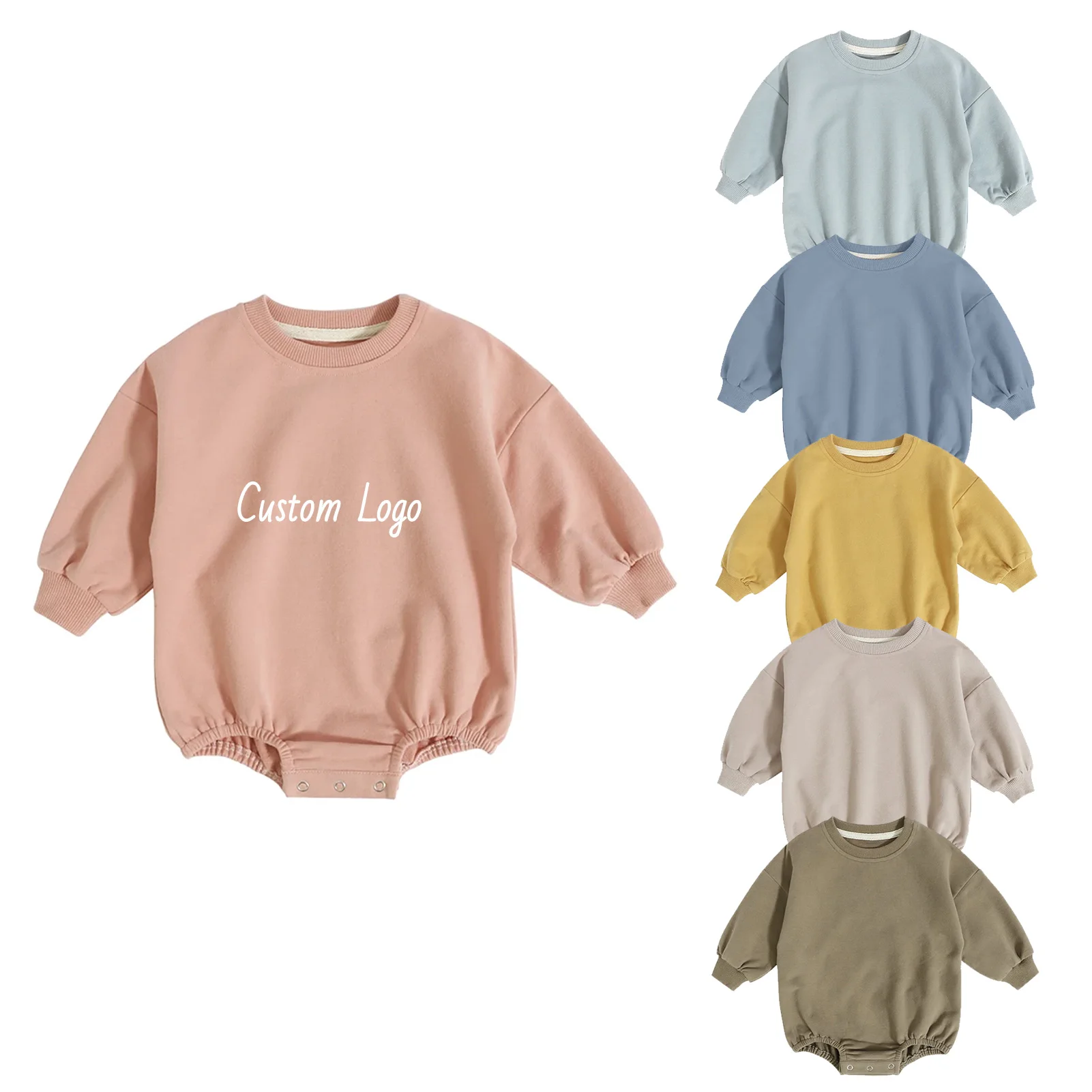 Wholesale Custom  Embroidery Infant Baby  French Terry Romper long Sleeve  Organic Cotton Baby Rompers