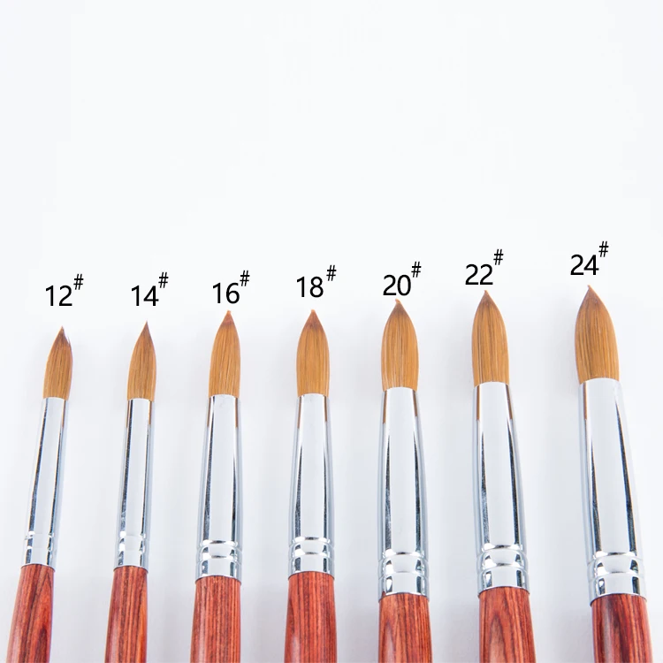 OEM #12 #14 #16 #18 #20 #22 #24 Красная деревянная ручка Кисть для ногтей акриловая пудра 100% kolinsky