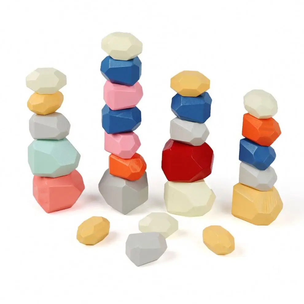 Lightweight Colorful Educational Toys Wooden Sorting Stacking Balancing Stone Rocks for Toddlers