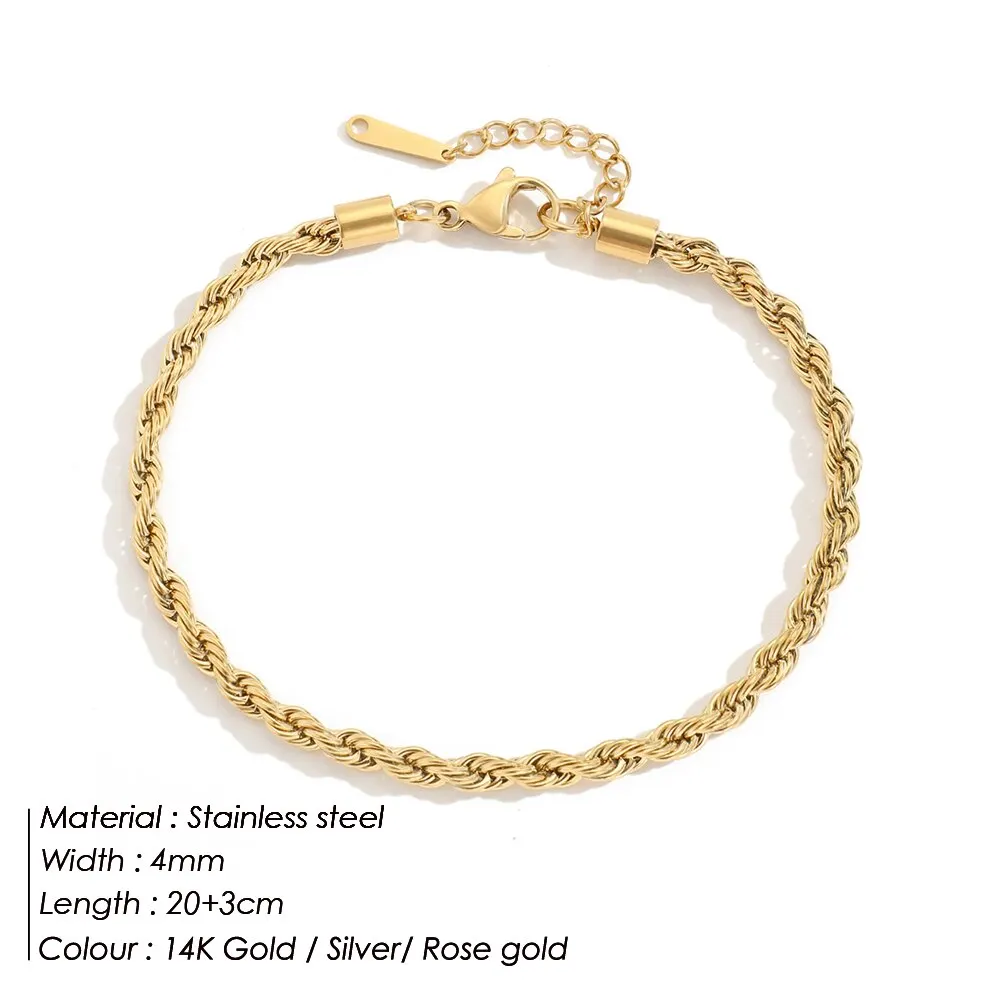 Wholesale 14K Gold Plated Stainless Steel Twisted Rope Chain Link Ankles Simply Classic Chain Foot Ankle For Women Gift