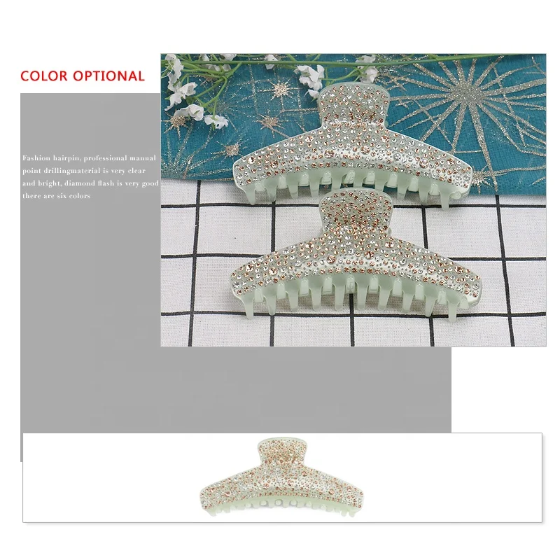 Jinhe Jewelry Customize Oversized Hair Claws Rectangle Large Cellulose Acetate 12.5cm Full Rhinestones Claw Clip