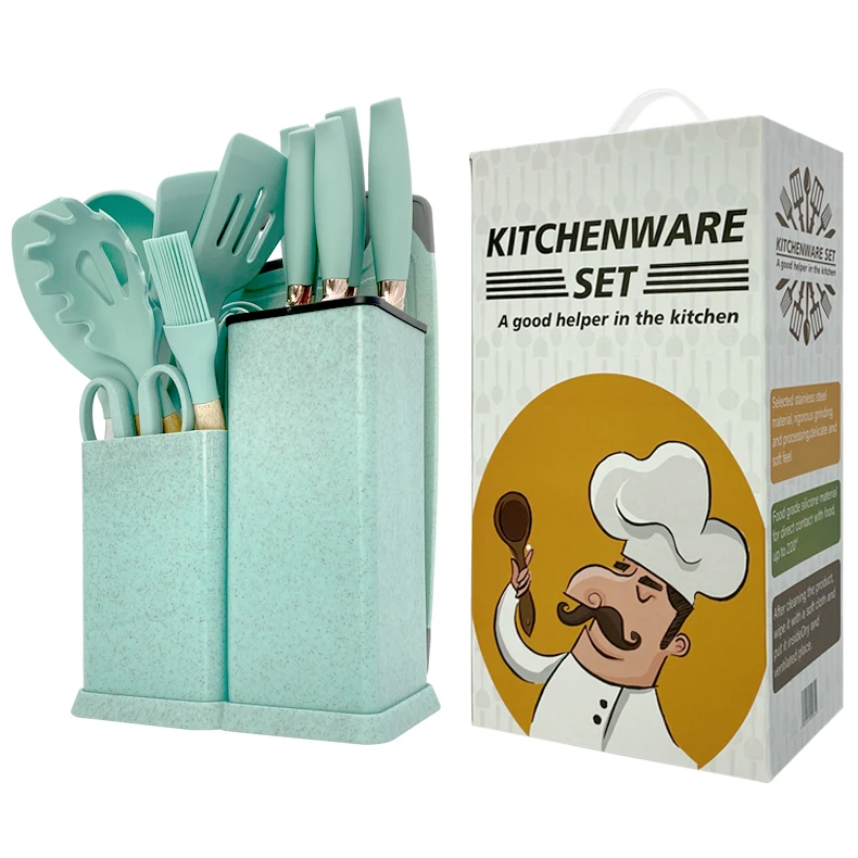 Factory OEM Hot Selling Product 19 Pieces Silicone Kitchen Utensils Set & Kitchen Knives With Chopping Board Kitchen Accessories