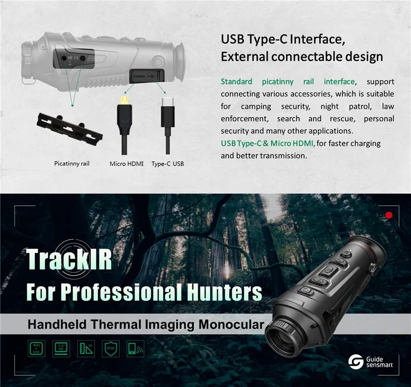 guide TrackIR35   Handheld Thermal Imaging Monocular Scope for Hunting, Infrared Thermal Night Vision Scope with