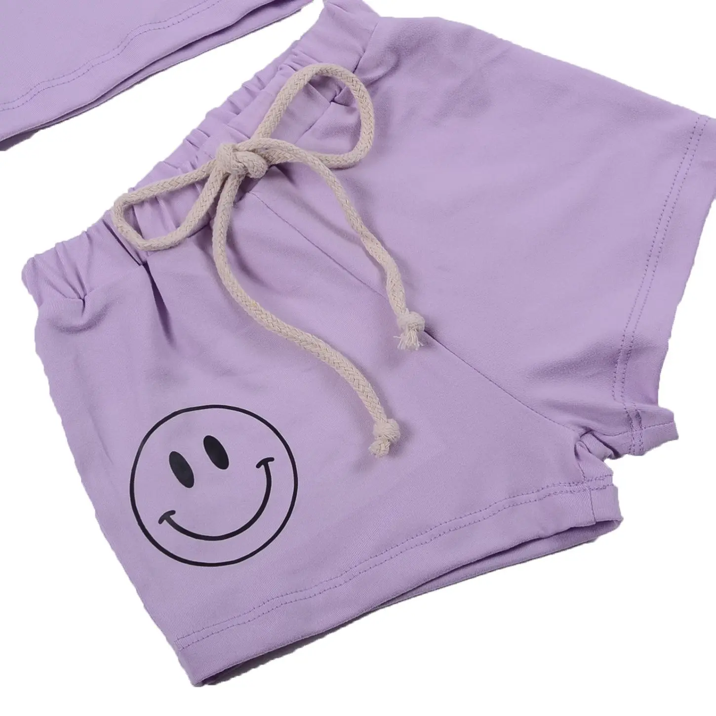 Custom Logo Baby Clothes Smiling Face Printing Pajama Short Sleeve Sweatshirt Kids Summer Clothing baby Set