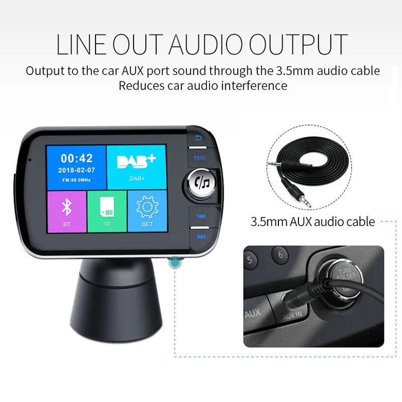 Car Radio Receiver DAB Digital Audio Broadcasting Handsfree With Antenna QC3.0 USB Charger Dab Fm Transmitter Car Mp3 Player
