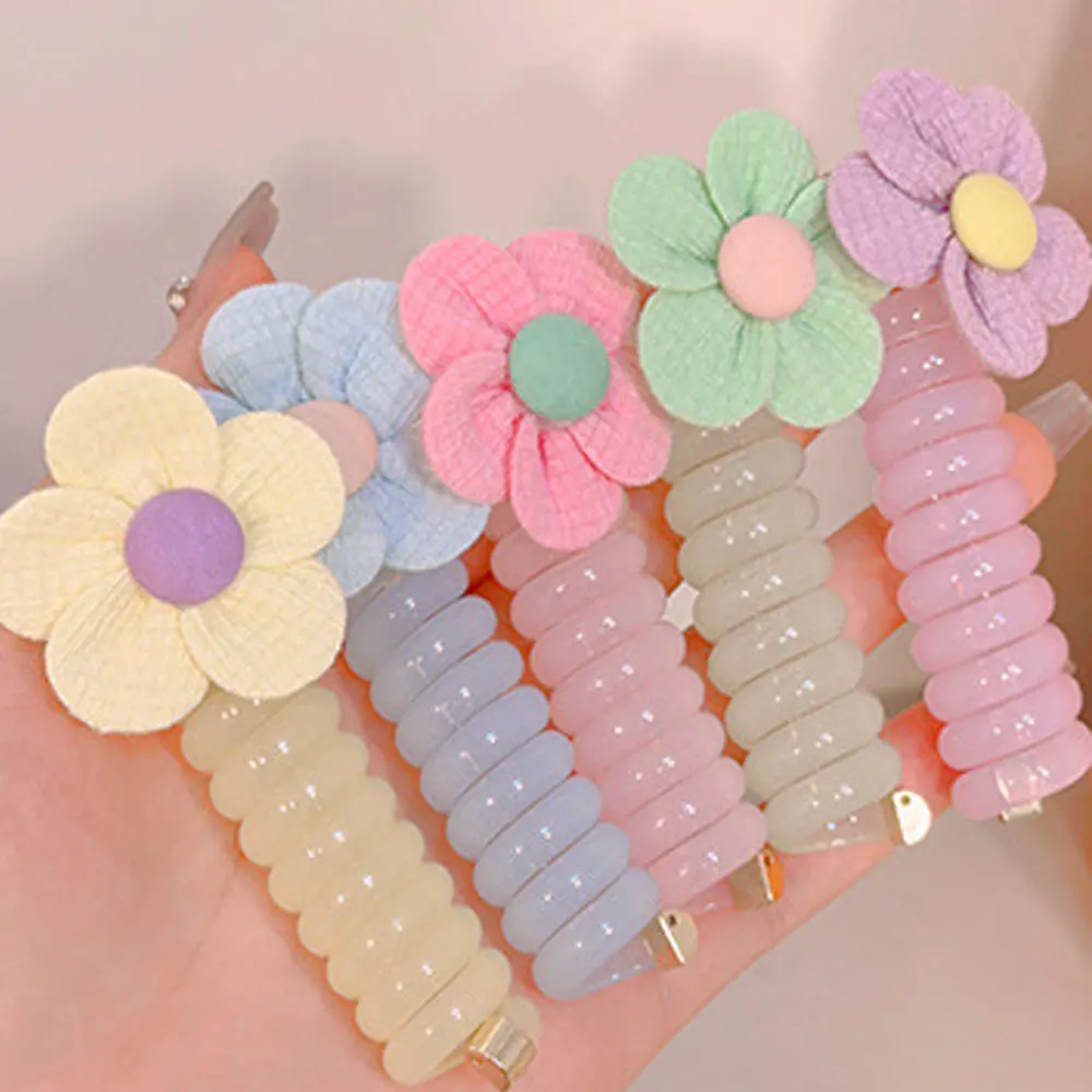 Candy Color Cute Ponytail Telephone Wire Hair Bands For Girls Rubber Hair Ties Bundle Scrunchies Hair Accessories Women Headband