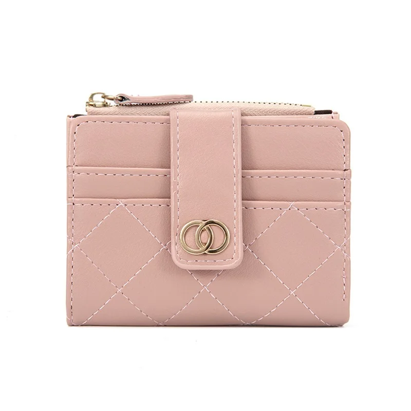 Spring and summer new solid color card bag short fashion simple button zipper wallet for women