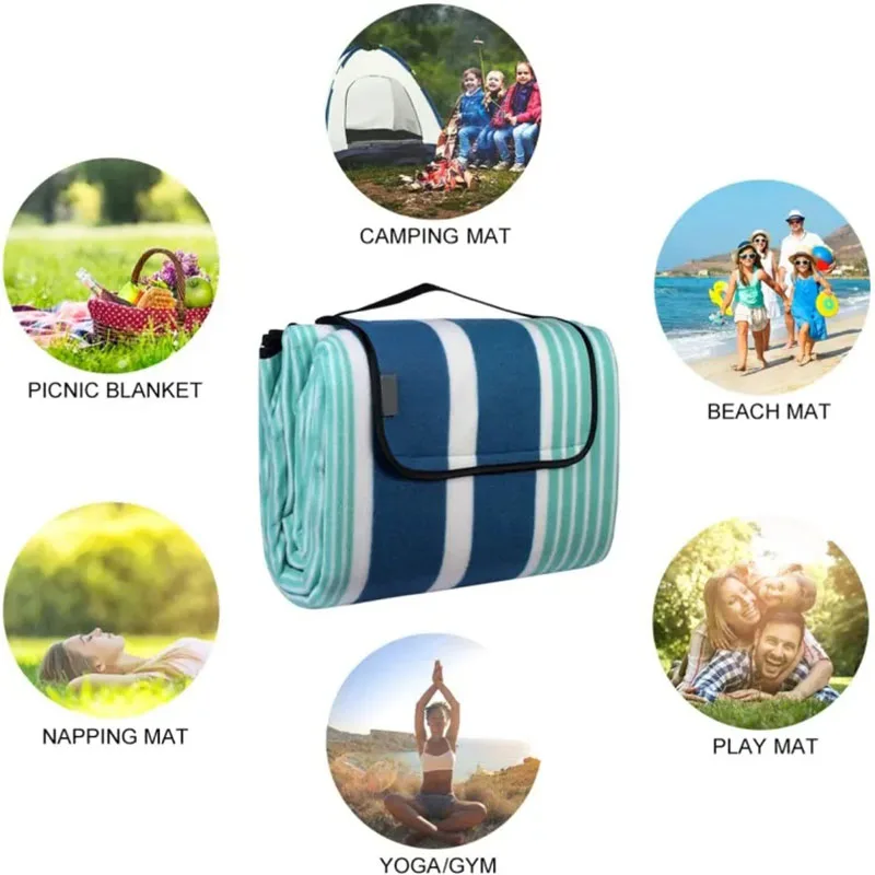 Customized Pattern Soft Suede Waterproof Beach Mat Outdoor Picnic Blanket with LOGO