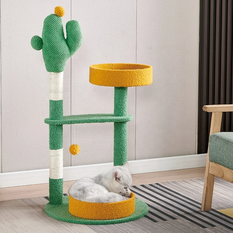 Low price wholesale customized for large cats indoor cat scratcher forest style cactus sisal scratching cat tree