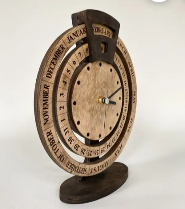 Unique Wooden Desktop Calendar Clock Decorative Wooden Antique Table Clock