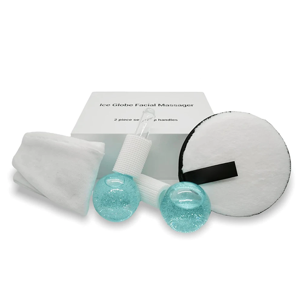 Reduce Puffy and Wrinkle Freezer Safe Sky Blue Glass Ice Globes Beauty for Face Massage