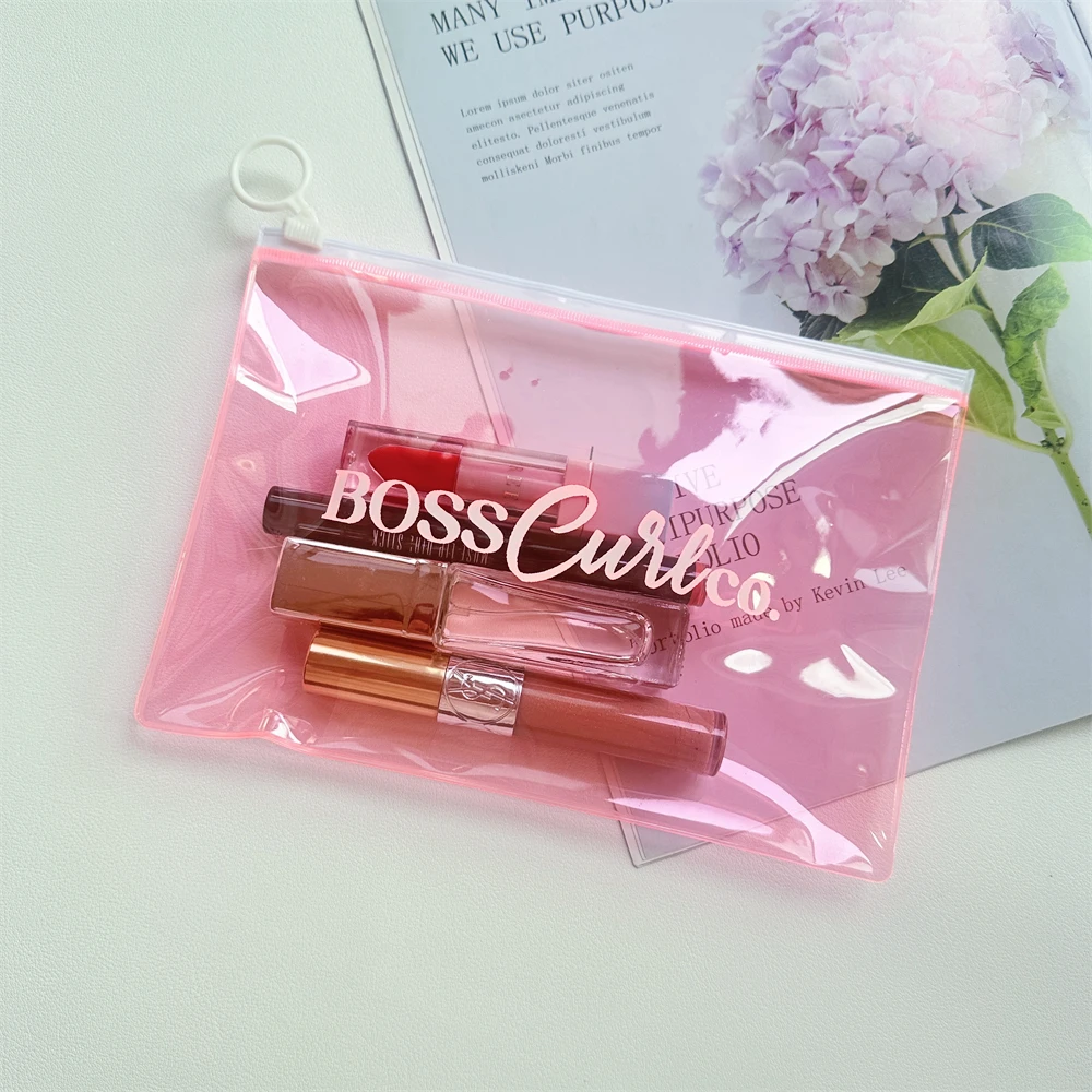 Модная Розовая прозрачная сумка на молнии из ПВХ маленькая косметическая упаковка для ювелирных изделий пластиковая