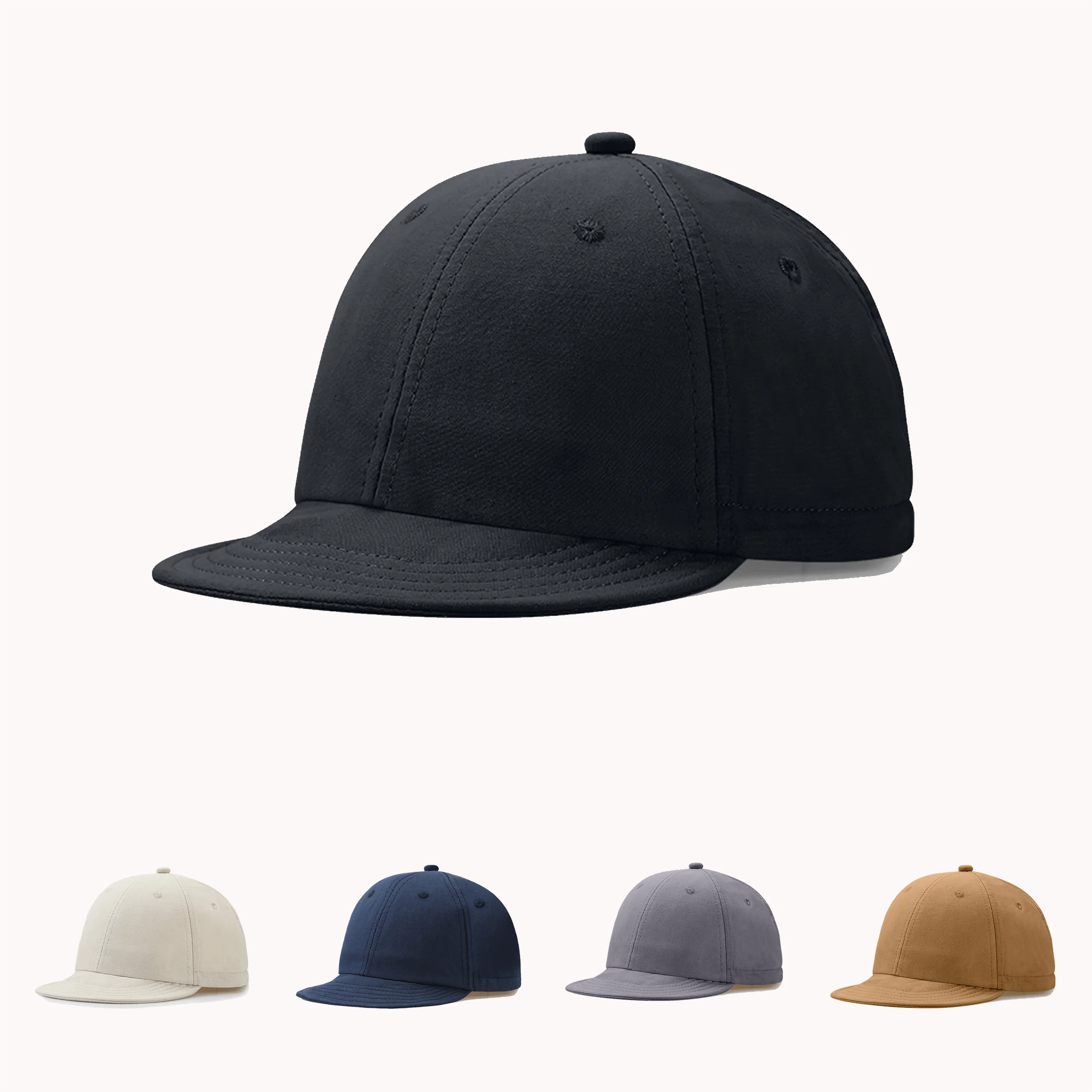 Wholesale Customized 6 Panel Flat Short Brim Bill Visor Hat Soft Unstructure Adjustable Fitted Baseball Cap