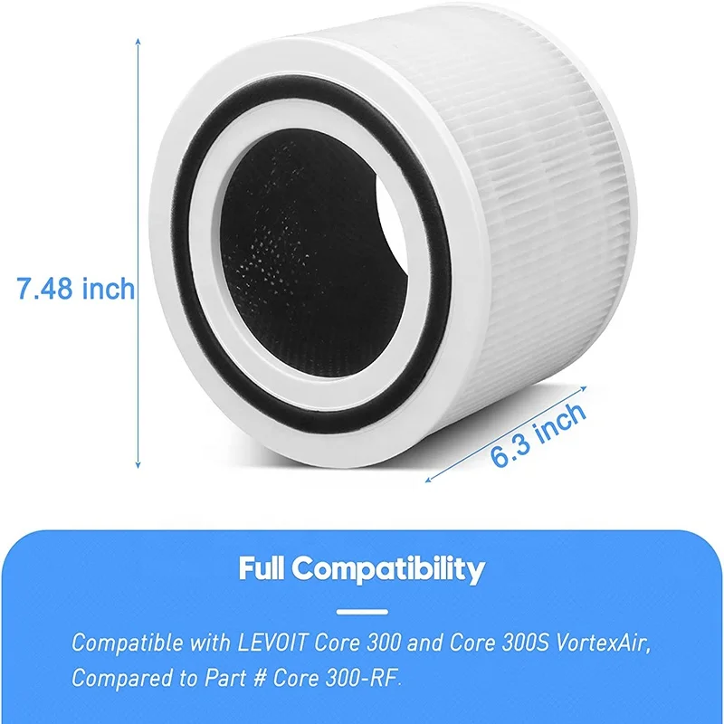 True HEPA Filter Replacement Parts Compatible with LEVOIT Core 300/Core 300-RF 3-in-1 Activated Carbon Filter