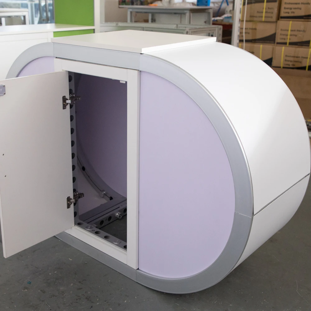 Customized  different  Promotional Portable trade fair counter aluminum  Product curved  display  counter table