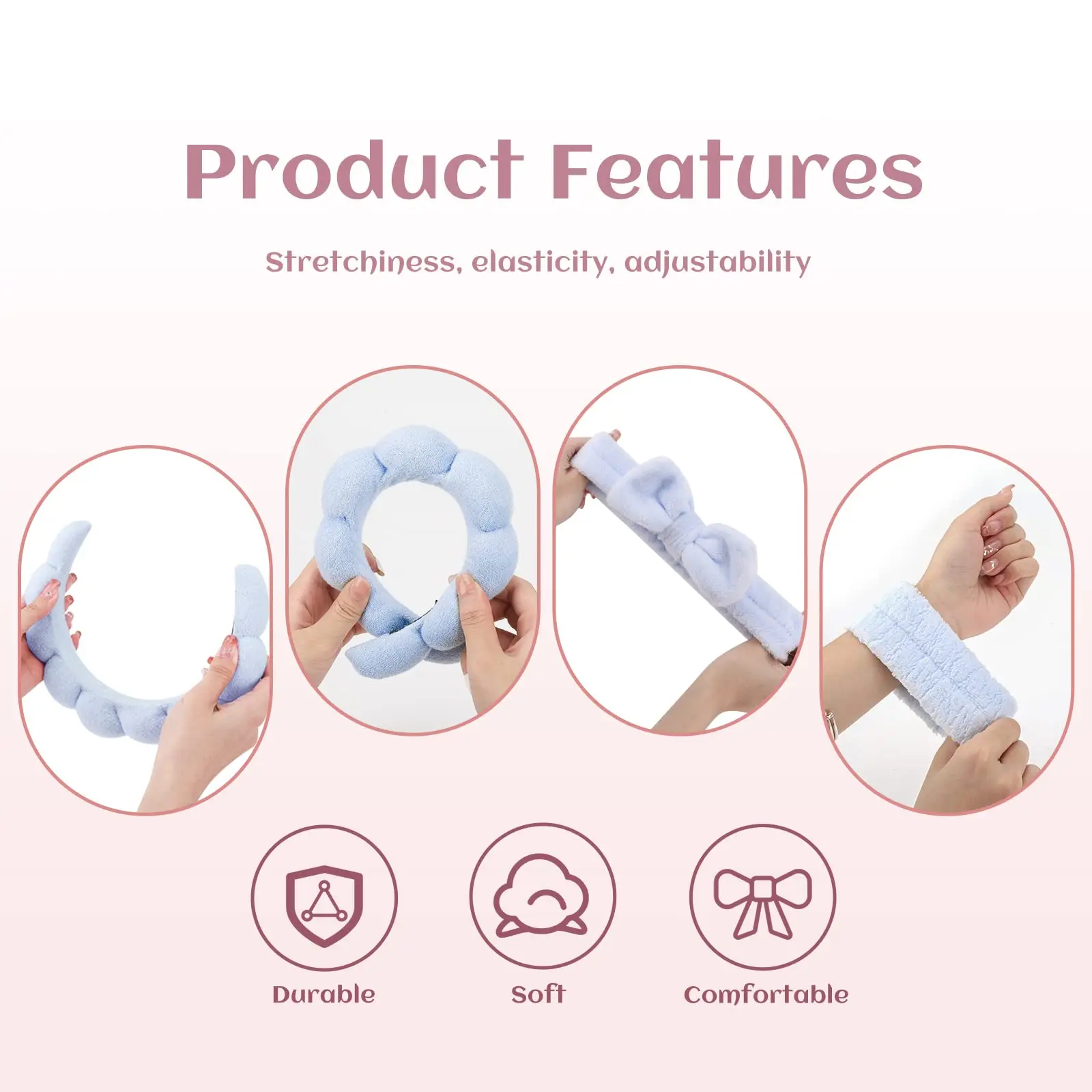 2024 Wholesale Terry Cloth Spa Headband Makeup Headband with Wristband Set for Washing Face