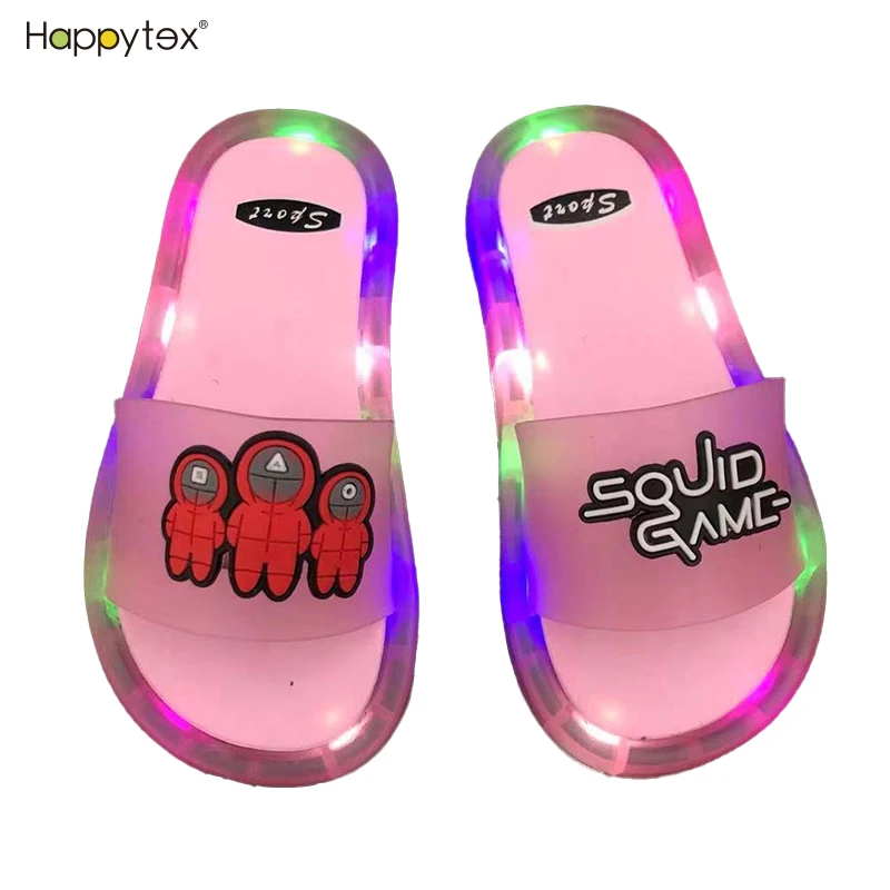 Летние Мультяшные светодиодные шлепанцы на заказ Нескользящие толстой подошве из ПВХ для дома и улицы