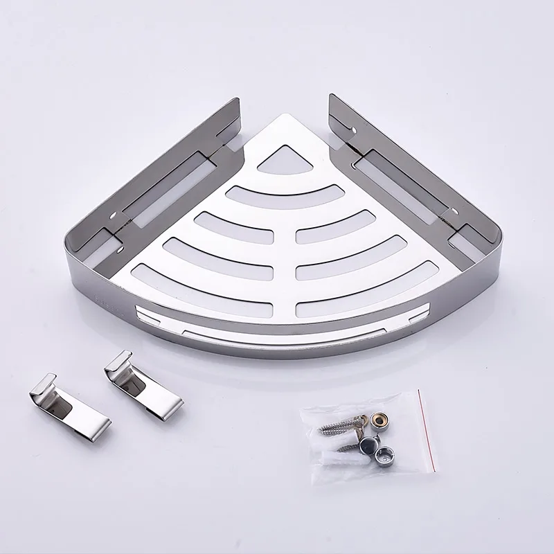 304 stainless steel shower caddy adhesive wall mounted bathroom basket holder bath corner shelf basket