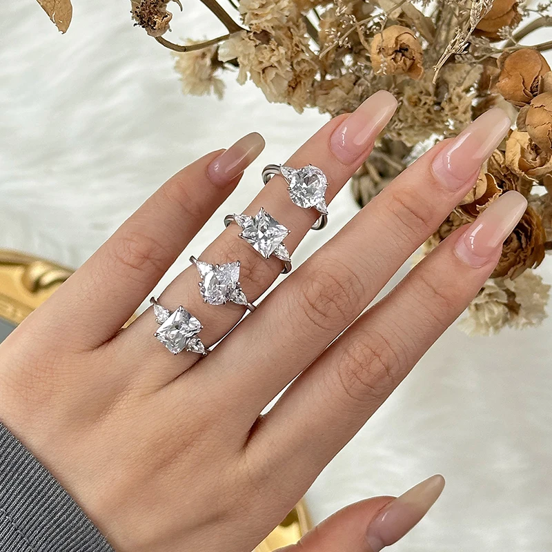 Custom Rings Manufacturer Fine Jewelry 925 Sterling Silver Zircon Promise Wedding Engagement Rings Women