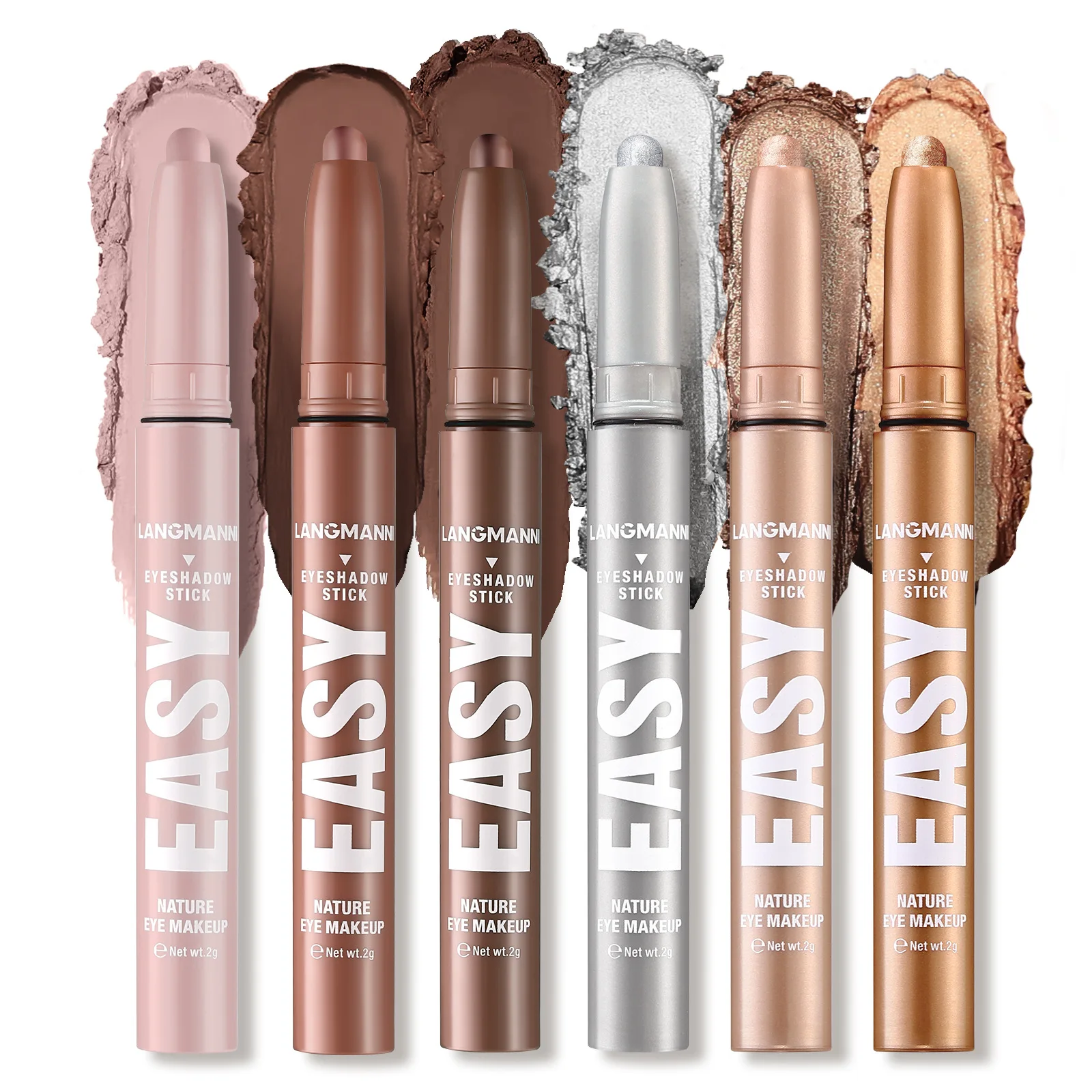 LANGMANNI 12 color eye shadow stick Pearl matte finish eye shadow pen Glitter Waterproof Lasting Shimmer Eyeshadow Eye Makeup