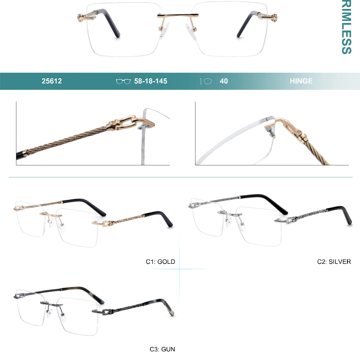 High Quality Business Style Simple Women Rimless Metal Eye Glasses Frames Eyewear