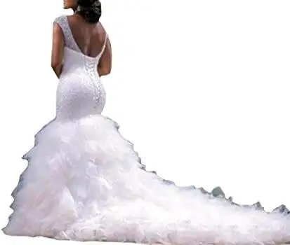 
Cross-border wedding dress bag shoulder fishtail high-end large size thin white wedding evening dress 