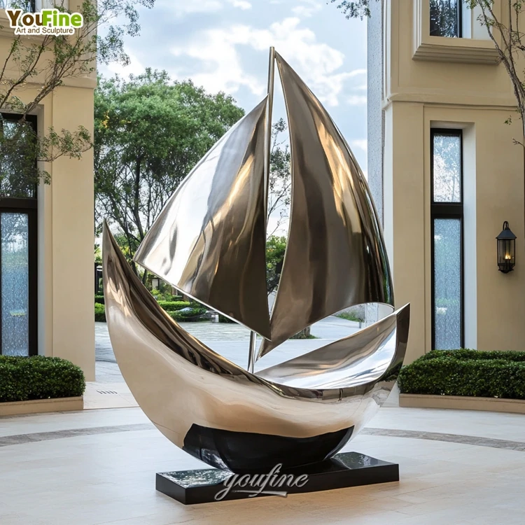 Outdoor modern stainless steel Abstract Sailing Boat Metal Sculpture