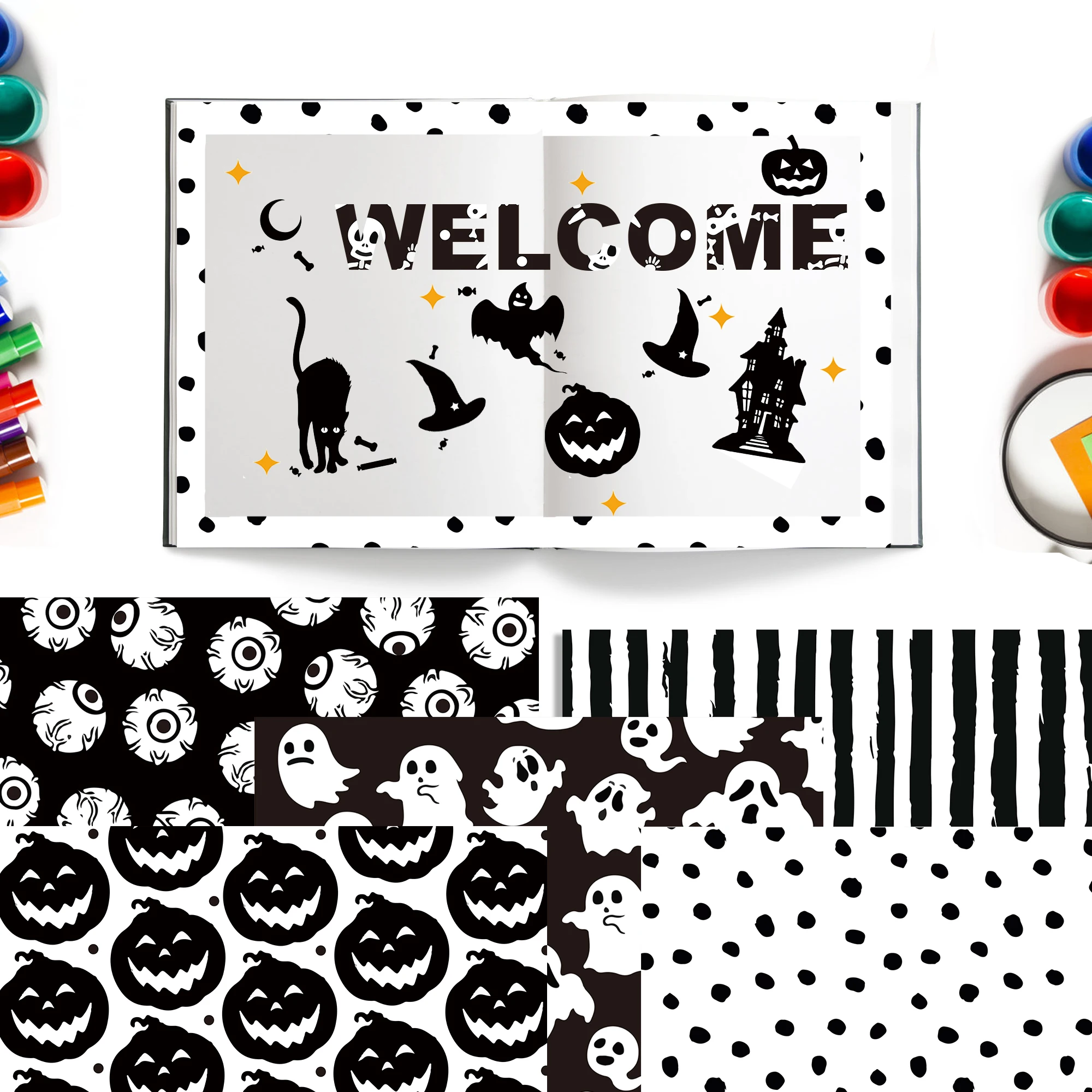 WW013 Halloween Party Black and White Bat Hand Account Material DIY Decorative Paper Scrapbook Card Making Background