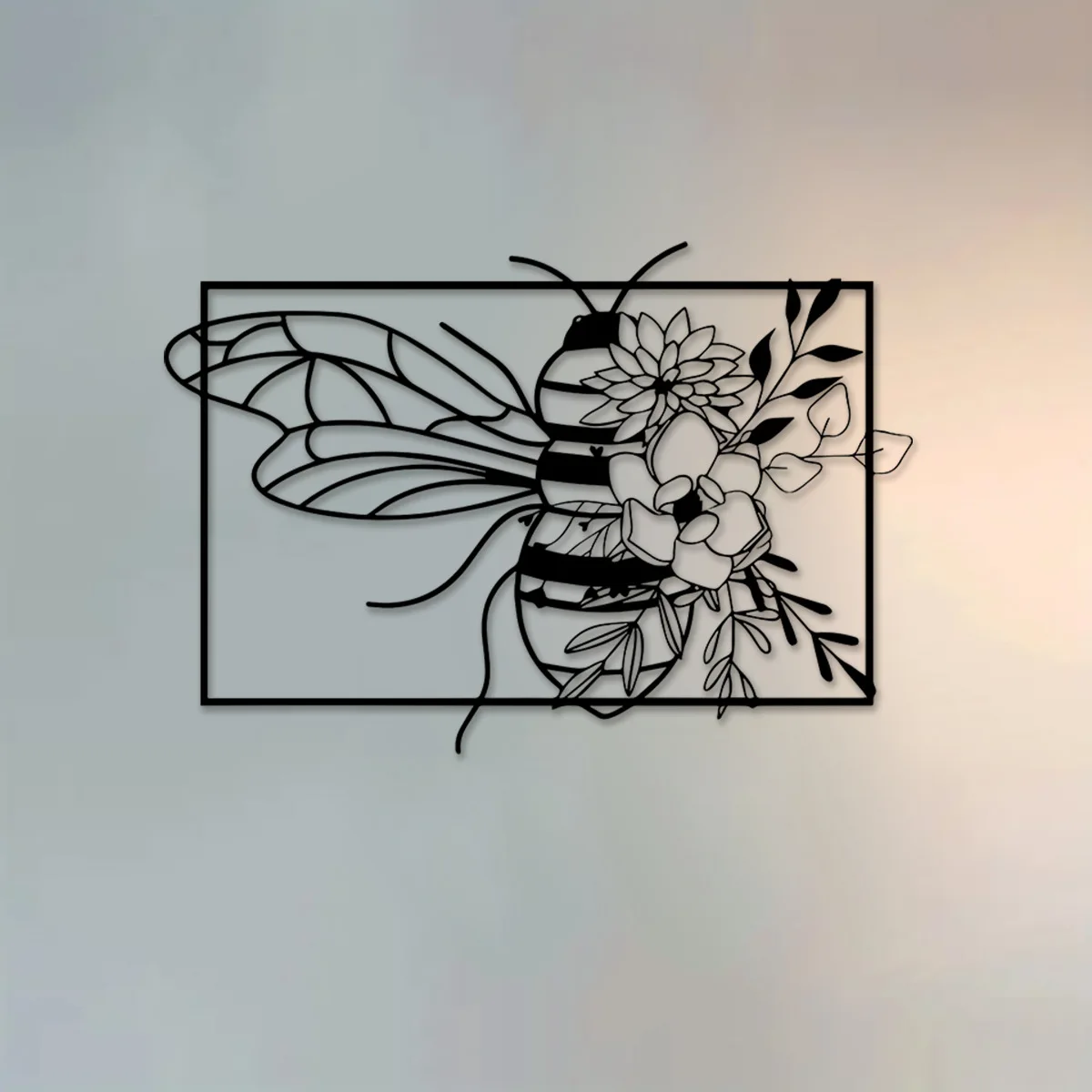 Cross-border new hardworking little bee decorative painting living room cafe iron wall decorative painting metal crafts wholesal