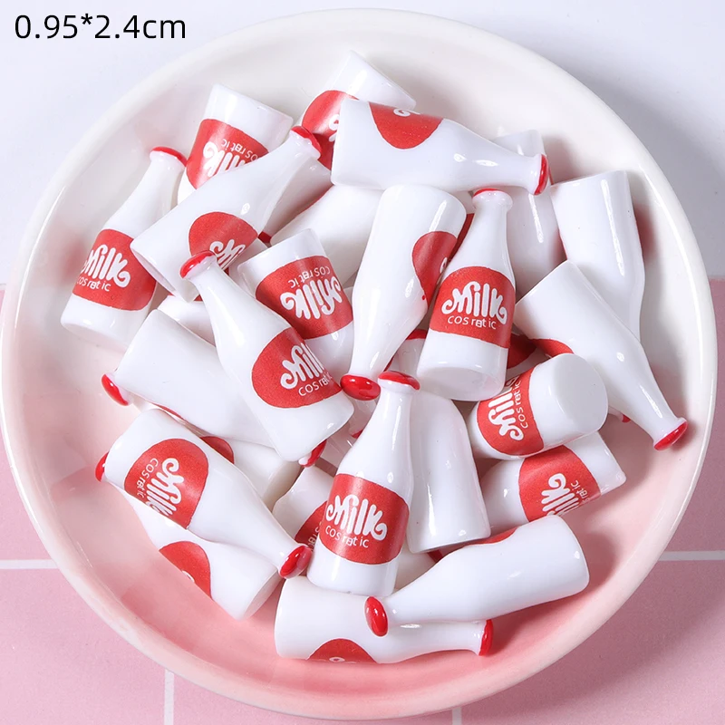 Hot sale dollhouse accessories mini size colored simulation 3d milk bottle resin cabochons for  DIY craft decoration