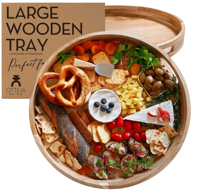 Wholesale high quality logs round large capacity food tray wooden tray fruit tray