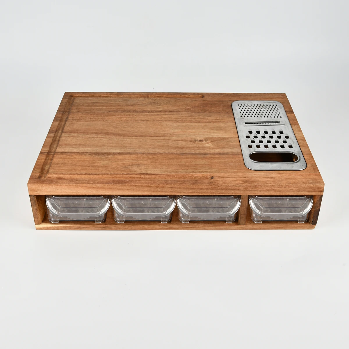 PICHANT Acacia Wood Cutting Board with Containers & Lids, 3in1 Grater and bonus Bamboo Phone and Tablet Holder Large Acacia Wo