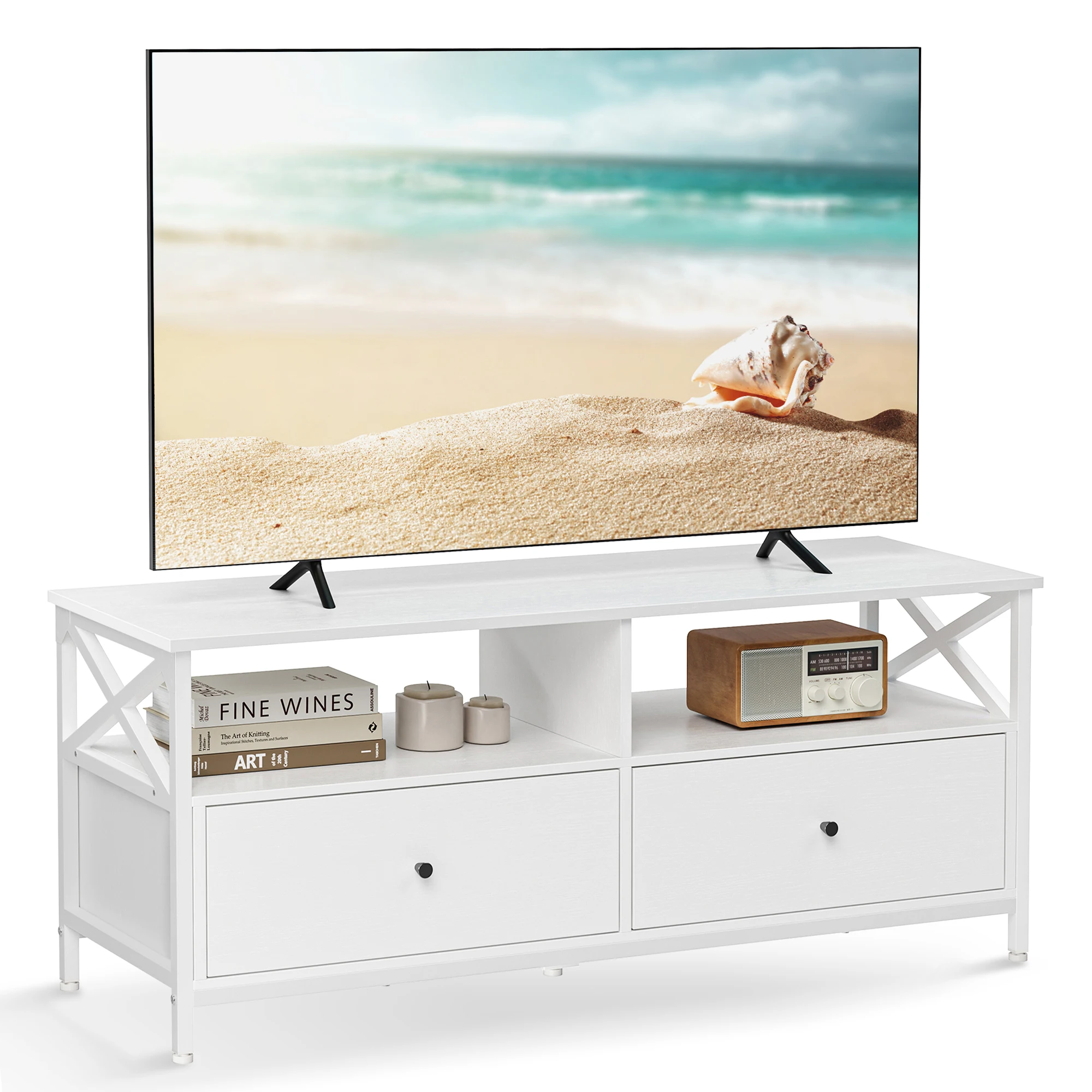 VASAGLE 2023 Modern Design Furniture Luxury White 55 inch Tv Stand Wooden Tv Cabinet with Drawer