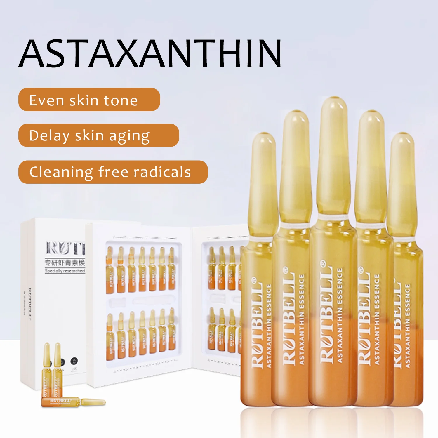 Oem Private Label Astaxanthin Essence Ampoule Serum Organic SkinCare Antioxidant Brightening Anti Wrinkles Anti Aging Serum