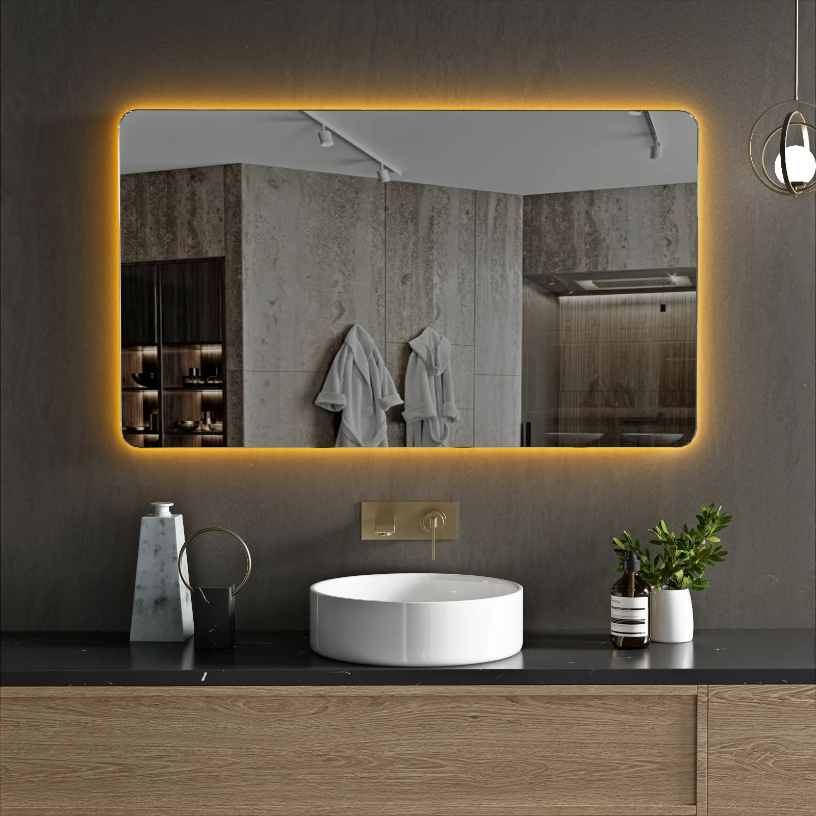 Amazon Top Sale Smart Touch Switch Bathrooms Mirror Modern Led Backlit Color Change Defogger Mirror