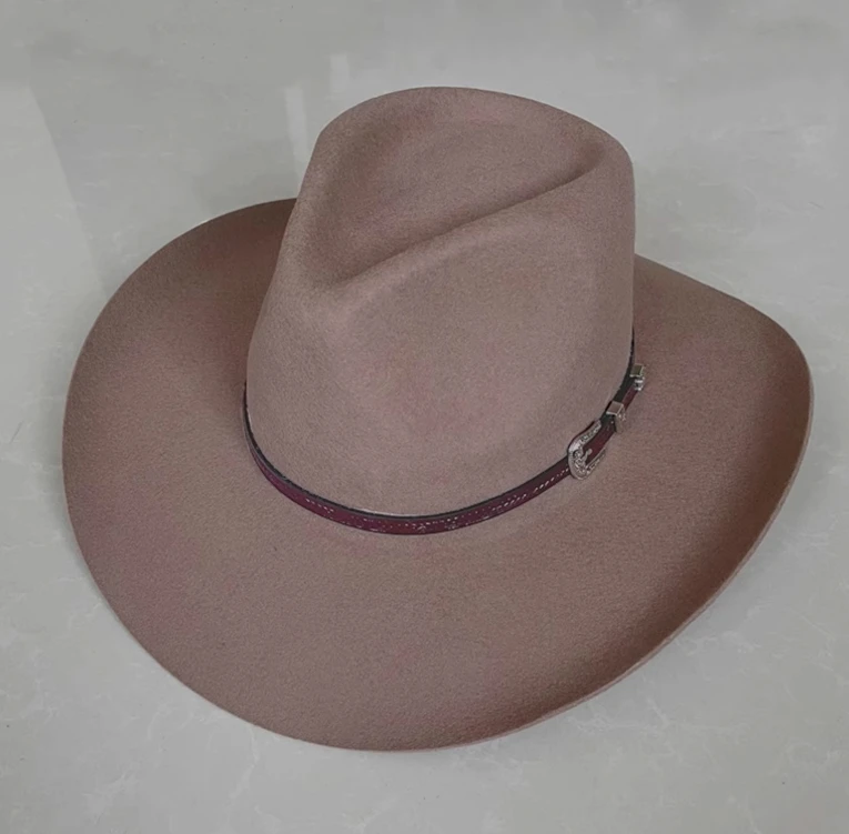 A112002      Wholesale Cowboy Western Fedora Hats 100% Wool  Custom Black Chapeau With Hat Band  Unisex Stuyle