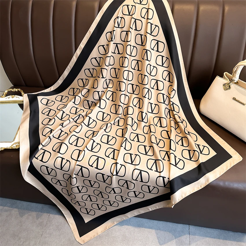 90CM  Twill Silk Square Hair Scarf for Women Summer Sunscreen Kerchief Hijab Bandanda Female Shawl Wraps Beach Stoles Echarpe