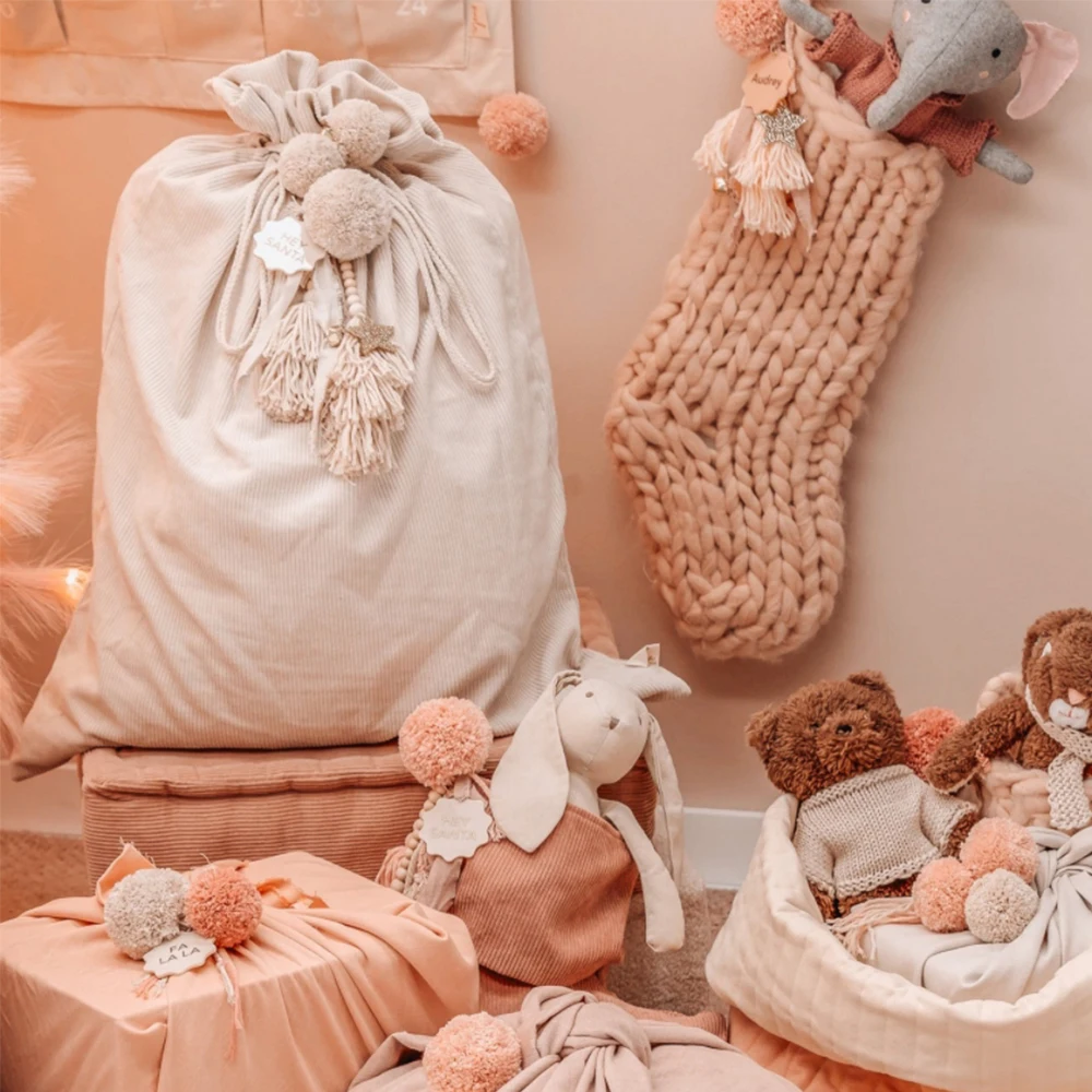 Drawstring Storage Kids Gift Christmas Candy Bag Fabric Blank Corduroy Santa Sacks