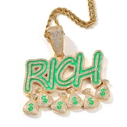 Dollar kolye new product RICH money bag letter pendant luminous men and women fashion hip-hop rap jewelry wholesale factory