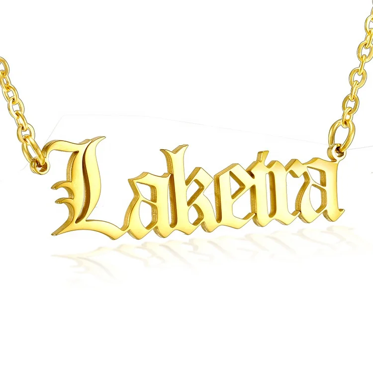 Wholesale Diy Jewelry 14k 18k 24k Personalised Letter Pendant Silver Custom Stainless Steel Gold Name Plate Necklace