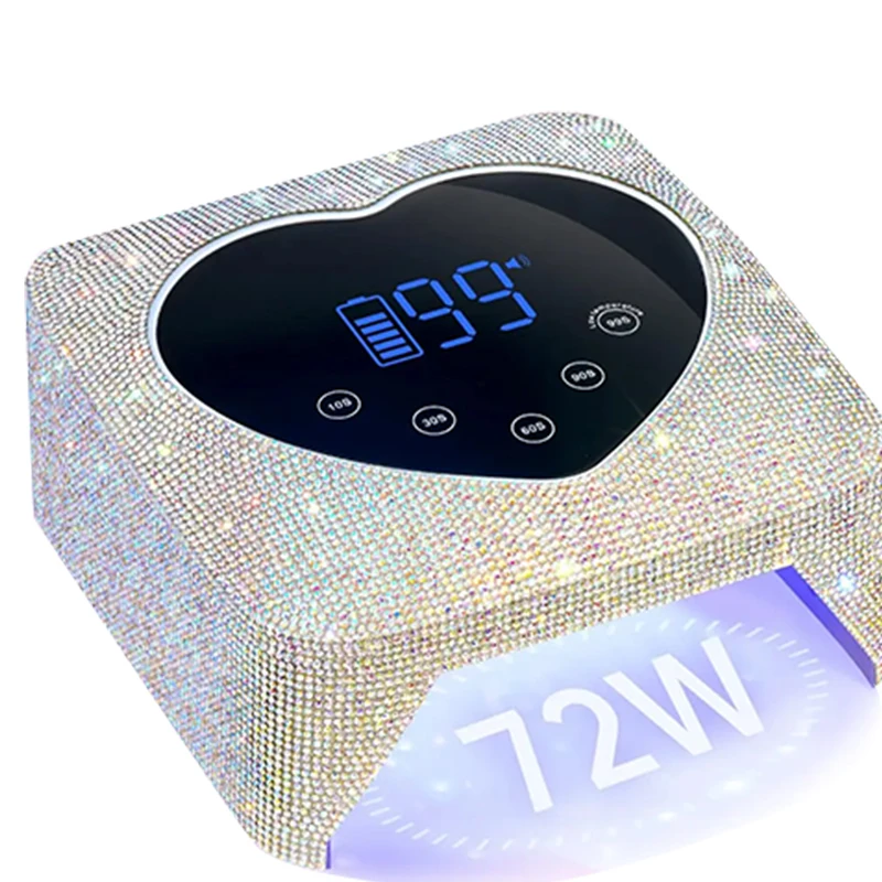 Professional Cordless 72W LED Nail Gel Dryer Lamp FastUV Table UV Lamp with Heart Shape Rhinestone for Nail Polish Curing